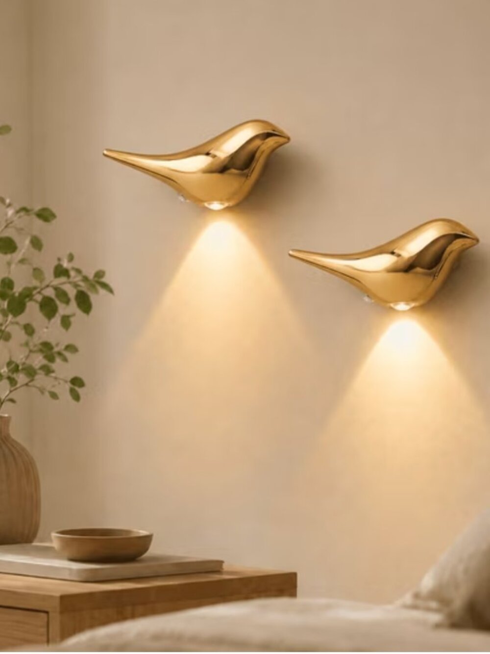 New 2-Pack Motion Sensor Gold Bird LED Wall Sconce Wireless Rechargeable